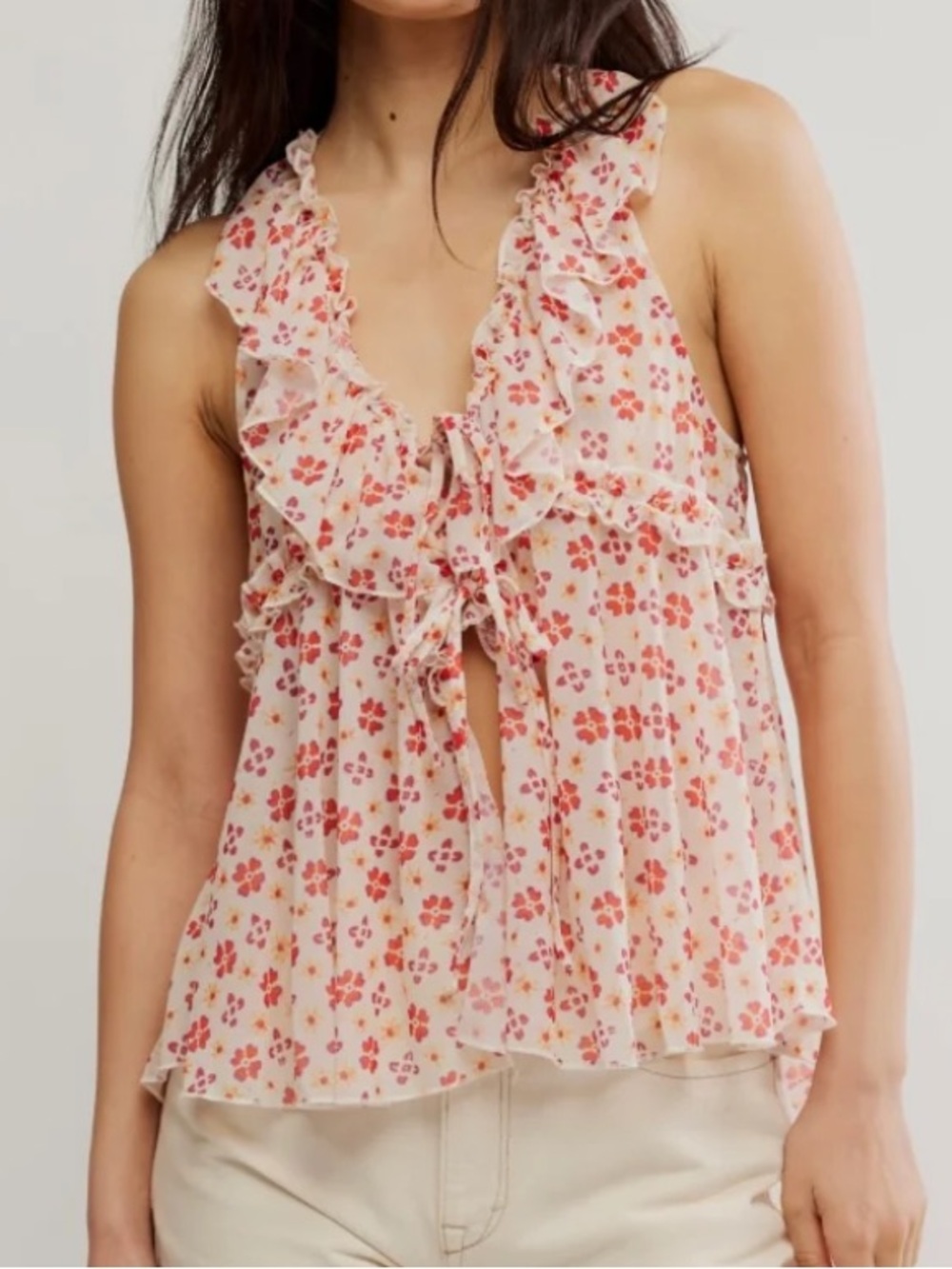 Free People fearless top in Ivory flowers combo L M NWT